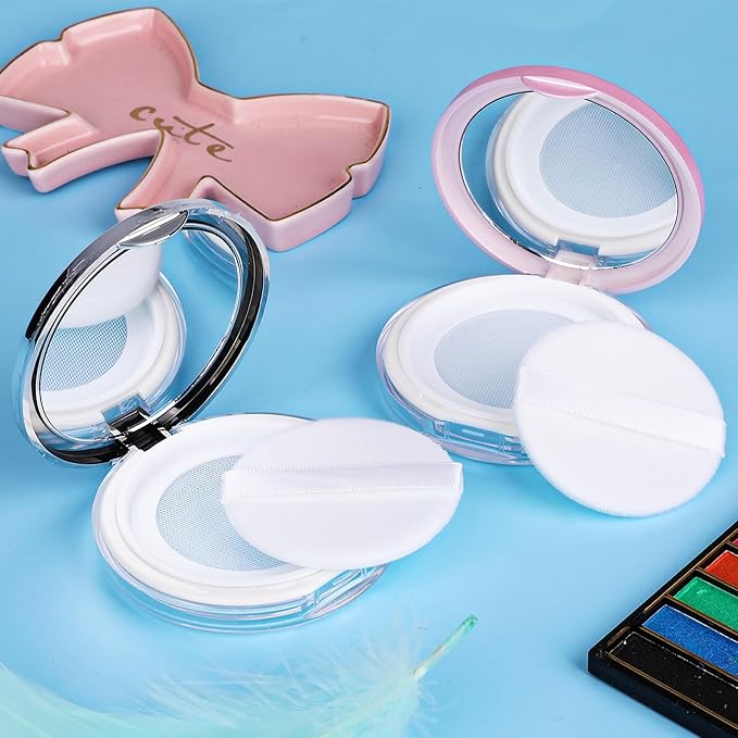 Mabor 2pcs Loose Powder Containers Powder for Women Girls Empty Face Powder Compact Powder Puff Container with Mirror Empty Reusable Powder Case-VivaGrace Women