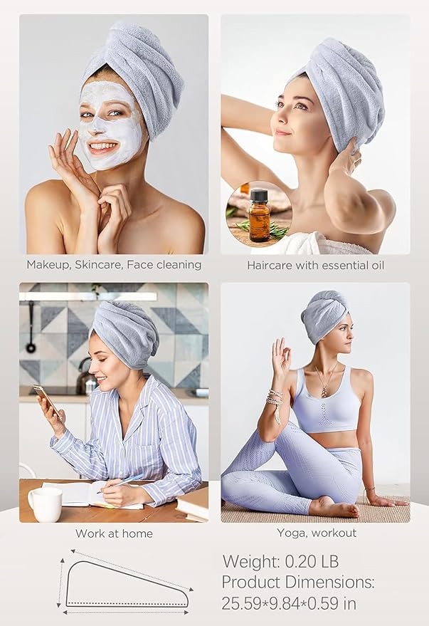 Hicober Microfiber Hair Towel, 3 Packs Hair Turbans for Wet Hair, Drying Hair Wrap Towels for Curly Hair Women Anti Frizz(Purple, Blue, Grey)-VivaGrace Women