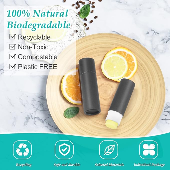 15 Pcs 0.3 oz Paperboard Lip Balm Tubes,Empty Kraft Paper Chapstick Tube Holder,Push-Up Style Biodegradable Solid Perfume Lip Gloss Container for DIY Homemade Balm Container,Natural Packaging- Black-VivaGrace Women
