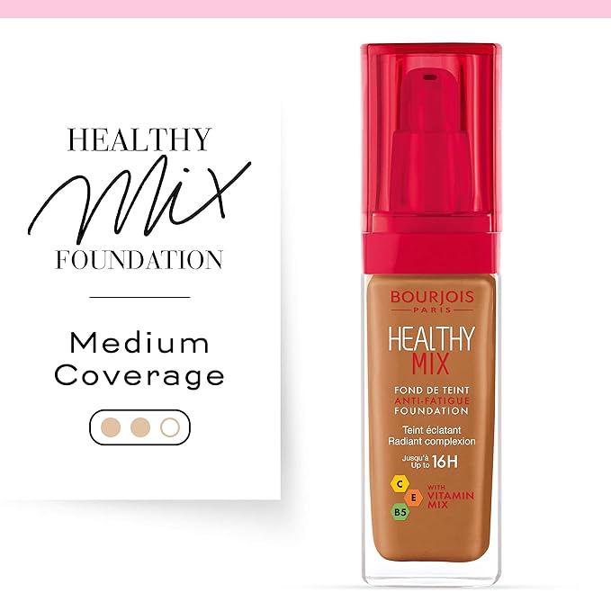 Bourjois Healthy Mix Anti-Fatigue Medium coverage Liquid Foundation 61 Golden, 30ml-VivaGrace Women