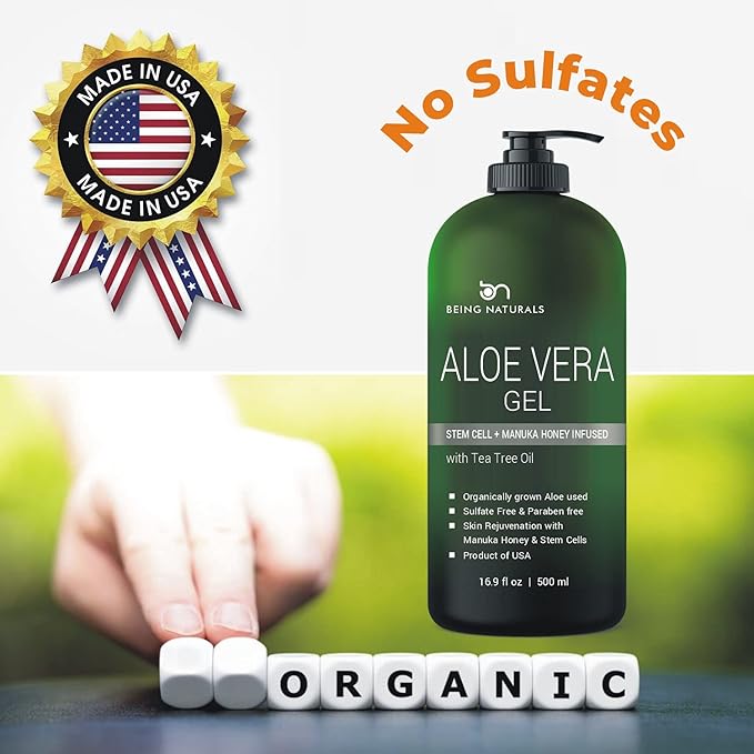 Aloe vera Gel - from 100% Pure Organic Aloe Infused with Manuka Honey, Stem Cell, Tea Tree Oil - Natural Raw Moisturizer for Face, Body, Hair. Perfect for Sunburn, Acne, Razor Bumps 16.9 fl oz-VivaGrace Women