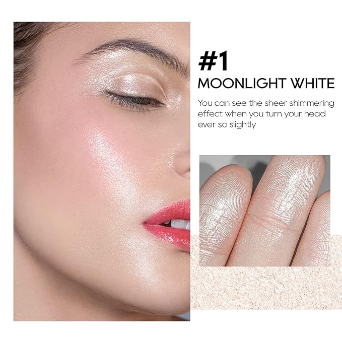 Baked Highlighter Powder Palette, Makeup Highlighter Powder Palette Sheer Shimmering Finish Face Highlighters Makeup Iluminadores de Maquillaje #01 Moonlight White-VivaGrace Women