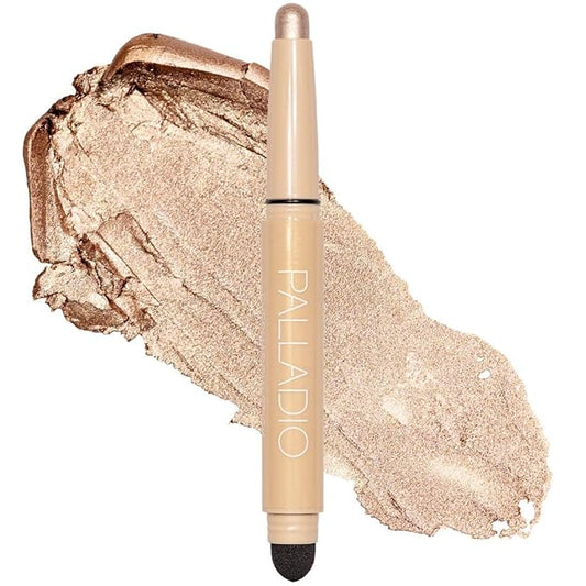 Palladio Waterproof Eyeshadow Stick with Blending Sponge, Long Lasting & Effortless Application, Smudge Free & Crease Proof Formula, Matte & Shimmer Shades, Buildable Eye Shadow (Champagne Shimmer)-VivaGrace Women