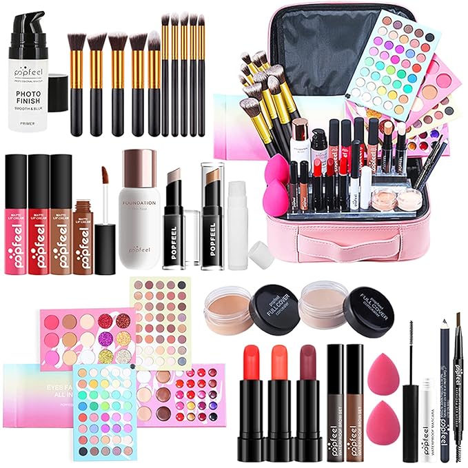 All-in-one Makeup Set Holiday Gift | Full Makeup Kit for Women Essential Starter Bundle Include Eyeshadow Palette Lipstick Blush Cream Concealer Face Powder Eyeliner Mascara Lipgloss Brush-VivaGrace Women