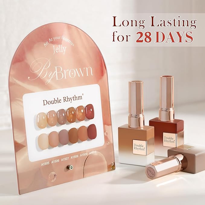 Double Rhythm 6 Pcs 15 ML Gel Polish Set Same Color Same Bottle Soak Off Gel Polish Kit Nail Art Manicure Salon DIY at Home for Women (Translucent Milky Brown Nude Orange Rose Red-T6-1)-VivaGrace Women