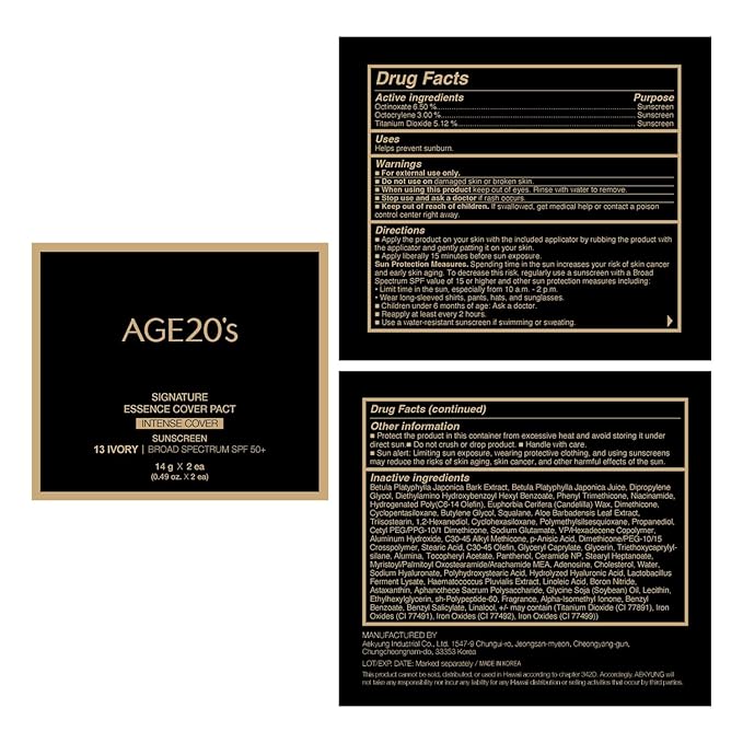 AGE20'S Signature Essence Pact SPF 50+ | Pack of 2 | 13 Ivory | Cream Foundation, Dewy Finish, Natural Coverage | Korean Cushion Foundation-VivaGrace Women