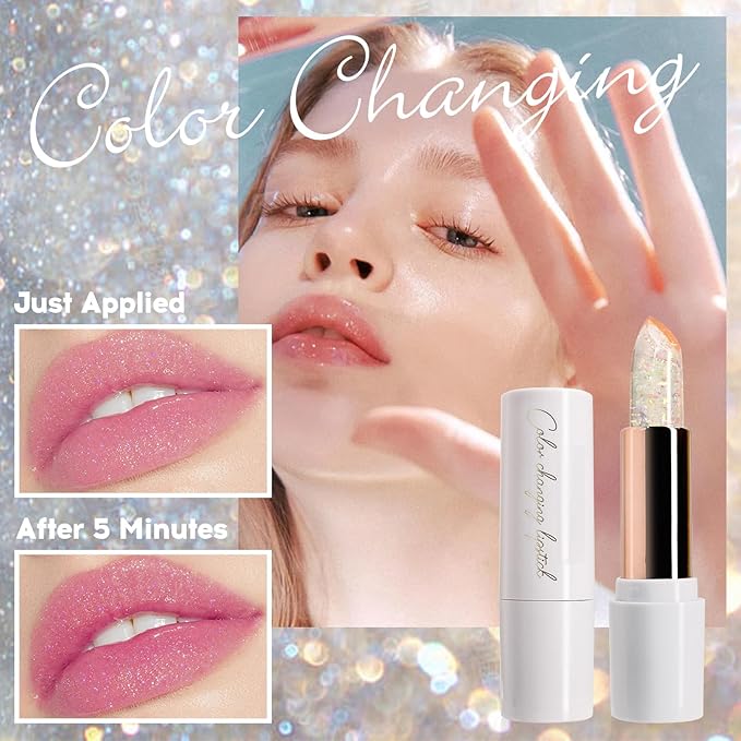 Purple Shimmer Lipstick,Ph Mood Magic Color Changing Lip Balm Plumping Glimmer Glow Lipstick Hydrating Lip Glow Oil Lasting Tinted Lip Balm Moisturizing Lips Care Temperature Jelly Lipstick(5#)-VivaGrace Women