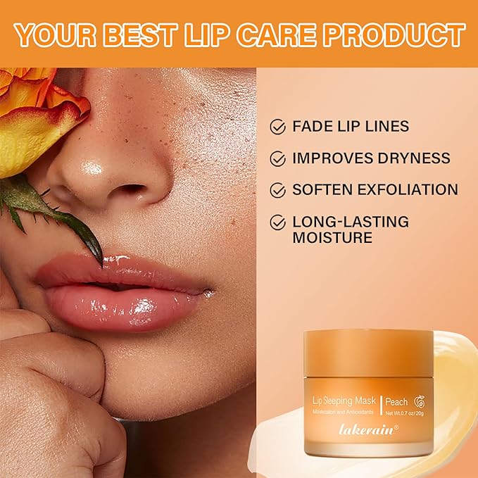 Hydrating Lip Sleeping Mask - Day and Night Repair Lip Balm for Chapped Dry Lips - Reduce Lip Lines, Enhance Lip Color, Hydrate & Plump Lips Care Lip Mask (Peach)-VivaGrace Women