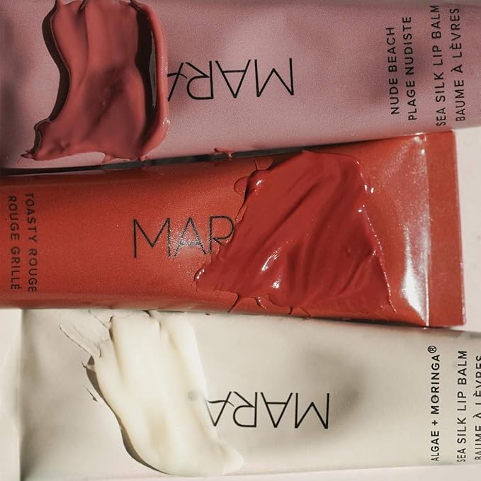 MARA - Sea Silk Lip Balm Trio | Non-Toxic, Plant-Based Skin Care, Hypoallergenic | Moisturize, Plump + Soothe Dry, Chapped Lips | Clear, Nude Beach, & Toasty Rouge (3 Piece Set)-VivaGrace Women