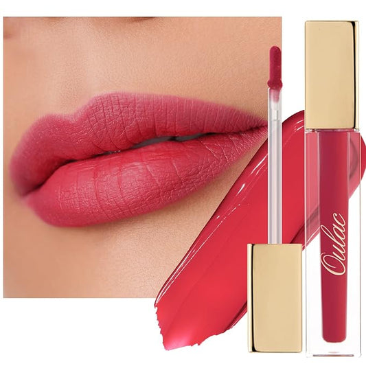 Oulac Matte Liquid Red Lipstick for Women, Long Lasting Lipstick Waterproof Lip Stain, No Transfer, Creamy High Pigmented Formula with Rose Oil, Vegan & Cruelty-Free, Light Red M08-VivaGrace Women