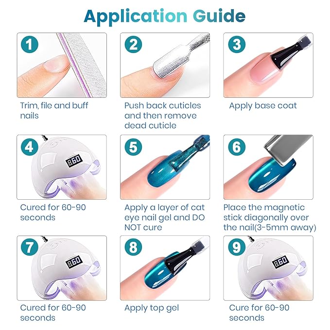 RARJSM Aurora Ceramics Glitter Glass Cat Eye Gel Nail Polish Set 6Pcs Pink Purple Brown Blue Green Shimmer Smoothie Cateye Colorful Galaxy Effect with Magnetic Stick UV LED Curing Require Home Salon-VivaGrace Women