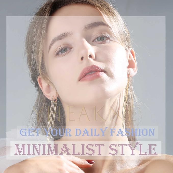 Boho Star Ear Jacket Earrings Gold Thin Bar Tassel Earrings Long Drop Chain Earrings Two Way Double Sided Earrings Jewelry for Women and Girls-VivaGrace Women