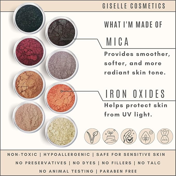 Brown Eyed Girl Loose Mineral Eye Shadow Makeup - Organic, Non-Toxic Glitter Eyeshadow, Loose Powder, Nude Eyeshadow Palette, Copper, Black Shimmer, Light Pink, Bronze-VivaGrace Women