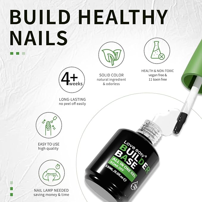 Hema Free Builder Gel - Hypoallergenic Strong Base Coat | Long-Lasting Adhesion (30+ Days) for Professional Nails Gift for Women