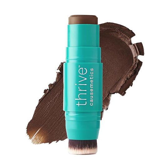 Thrive Causemetics Triple Threat Color Stick: Cream Bronzer & Contour Stick with Vitamin E, Evening Primrose Oil, Waterproof Smudge Proof Face Makeup Formula, Adrienne (Deep Tan Neutral)-VivaGrace Women