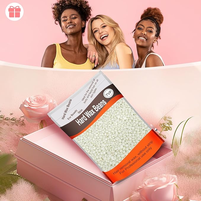 Hard Wax Beads for Hair Removal, Yovanpur Waxing Beane for Brazilian Waxing, Wax Beans for Sensitive Skin, Face Eyebrow Legs At Home Pearl Beads, 300g /bag with 10pcs Sticks(Pearl)-VivaGrace Women