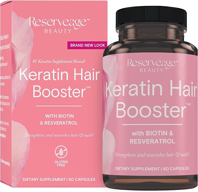 Reserveage Beauty, Keratin Hair Booster with Biotin & Resveratrol, Hair and Nail Growth Supplement for Men and Women, Supports Healthy Thickness and Shine with Biotin, 60 Capsules (30 Servings)-VivaGrace Women