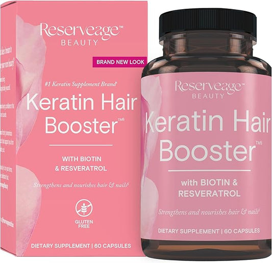 Reserveage Beauty, Keratin Hair Booster with Biotin & Resveratrol, Hair and Nail Growth Supplement for Men and Women, Supports Healthy Thickness and Shine with Biotin, 60 Capsules (30 Servings)-VivaGrace Women