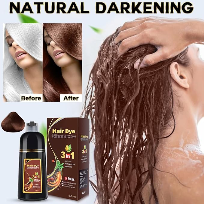 Hair Dye Shampoo Chestnut Brown Hair Color Shampoo for Gray Hair Coverage Herbal Hair Dye Shampoo 3 in 1 for Men and Women, Instant Color Shampoo-VivaGrace Women