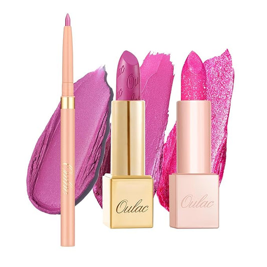 Oulac Lipstick & Lipliner Set 3PCS High Impact Lipcolor with Moisturizing Formula, Vegan Beauty, Full-Coverage Lip Color, Gift Lipstick for Women, LL09+15+D02-VivaGrace Women