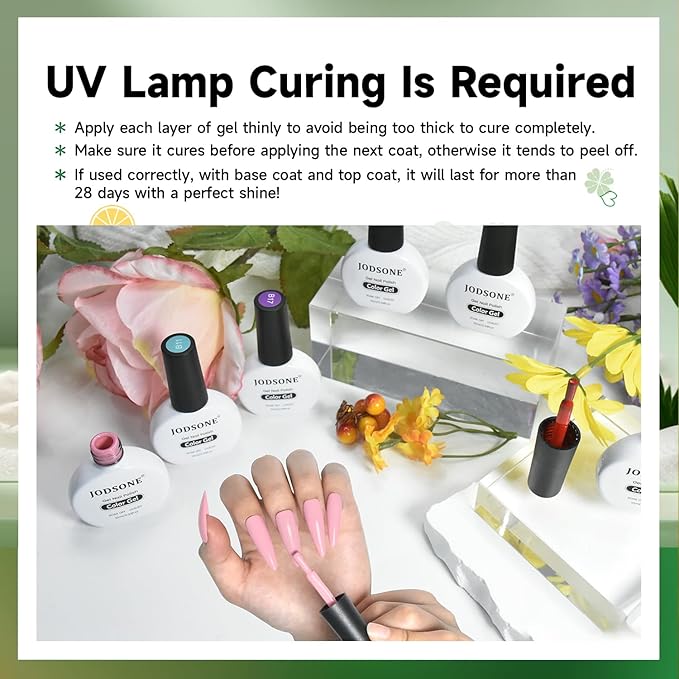 JODSONE Gel Nail Polish 20 Color Blue Red Matching Base Coat Glossy and Matte Top Coat 23 Bottles of 10ml Professional Nail Care Use-VivaGrace Women