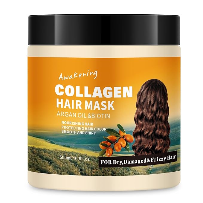 Hair Mask Deep Treatment Conditioner Collagen Protein Argan Oil Biotin Repair For Dry Damaged Frizzy Curly All Hair Types(16.9 Fl Oz/500ml) (collagen)-VivaGrace Women