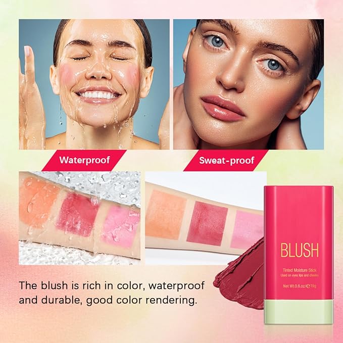 Blush Stick, Cream Blush Stick for Cheeks & Lips, Blendable Long-Lasting Multi-Use Contour Stick & Highlighter Makeup (#2 HOT RED)-VivaGrace Women