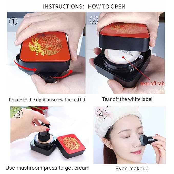 Mushroomhead Air Cushion CC Cream Flawless Foundation Natural BB Full Coverage Blemishes Long Lasting Waterproof,Multi-Function Beauty With Brush (-VivaGrace Women