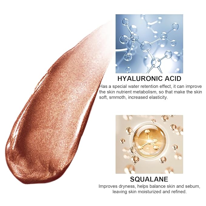 Natural Glow Liquid Filter Makeup, Longwear Face Luminizer, Complexion Booster For Any Part of the Body, Liquid Highlighter with Brush Kit, Infused Hyaluronic Acid, 1.06 fl oz (#06 TAN/DEEP)-VivaGrace Women
