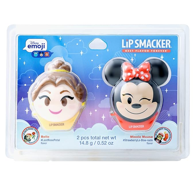 Lip Smacker Disney Minnie Mouse and Beauty And The Beast Belle Emoji Lip Balm Duo, Flavored Strawberry Lemonade, Bow-nade, 2 Pack-VivaGrace Women