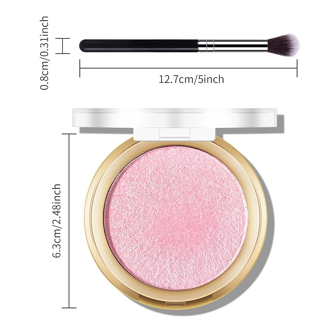 Baked Pink Highlighter Powder Palette, Makeup Highlighter Powder Palette Sheer Shimmering Finish Face Highlighters Makeup Iluminadores de Maquillaje #02 Mermaid Pink-VivaGrace Women