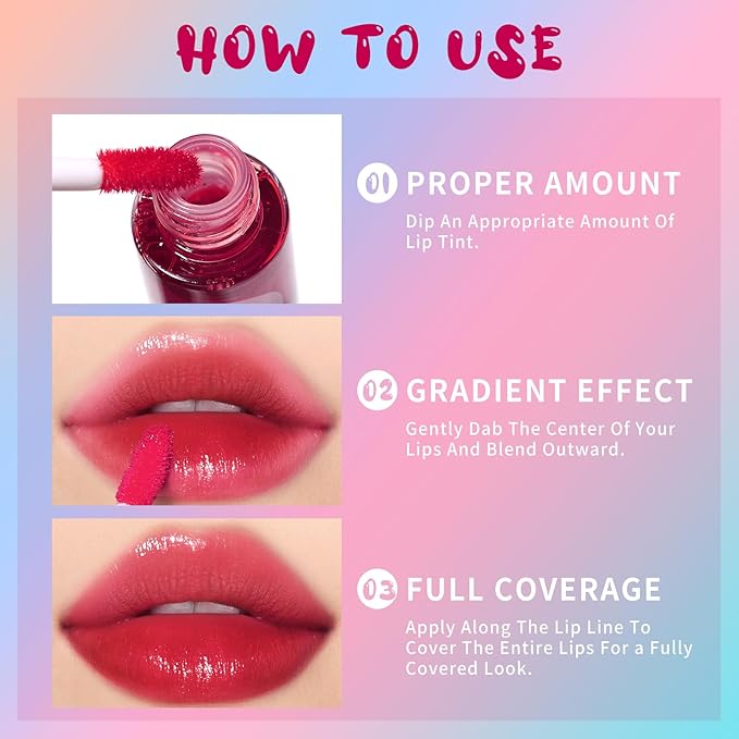 Lip Tint Stain, Long Lasting Korean Lip Stain Set, Non-sticky Waterproof Lightweight Lip and Cheek Tint, Moisturizing High Pigment Water Tint, Matte Finish Lip Tint-VivaGrace Women
