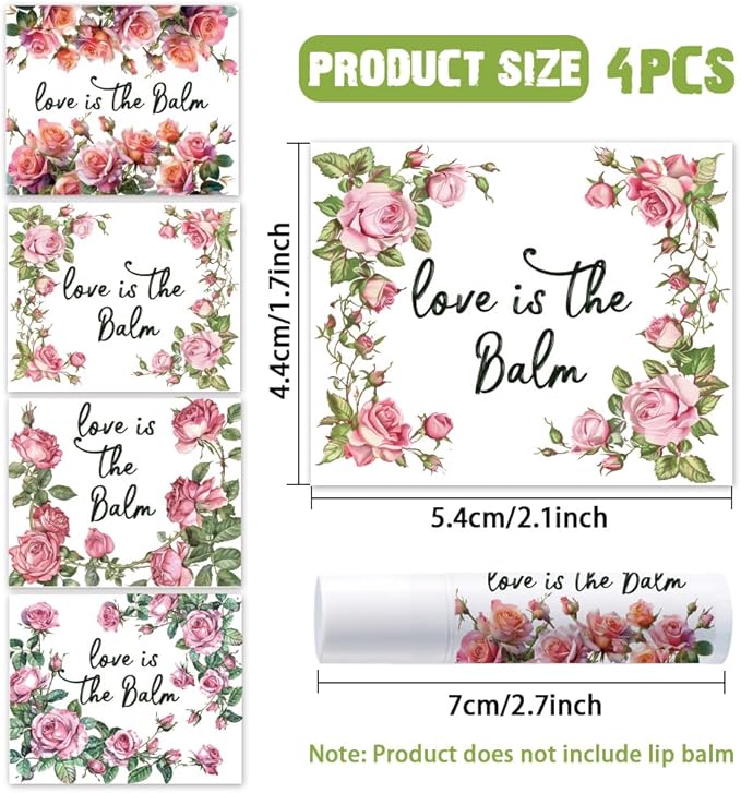 OLYCRAFT 100Pcs 4 Styles Pink Rose Lipstick Tag Stickers Vintage Lip Balm Label Sticker 2.1x1.7 inch/54x44mm Self Adhesive Border Lipstick Labels for Lip Balm Container Tubes Wrapping Decorations-VivaGrace Women