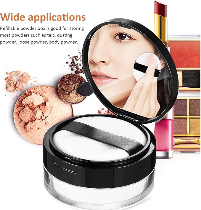Beaupretty 2 Pieces Loose Powder Container with Puff Loose Powder Compact Case Empty Powder Case Reusable Plastic Empty Powder Case with Mirror (0.1/0.7 oz)-VivaGrace Women