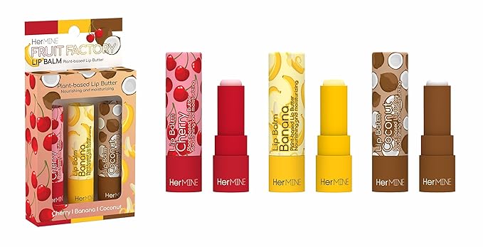 HerMINE Lip Balm Plant-based Lip Butter 3 Pack Nourishing Moisturizing LipBalm LipButter Long Lasting Delicious Flavors Intense Hydration-VivaGrace Women