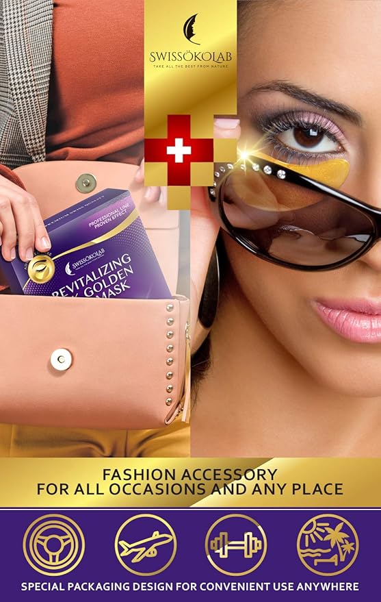 SWISSÖKOLAB Under Eye Patches For Puffy Eyes 24k Gold Eye Mask Dark Circles And Puffiness Collagen Eye Gel Pads Moisturizing & Reducing Wrinkles Anti-Aging Hyaluronic Acid (Revitalising)-VivaGrace Women