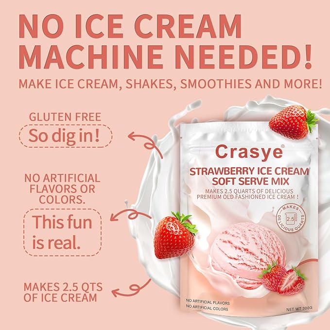 Ice Cream Mix Strawberry Soft Serve Mix Soft Serve Mixes Base Powder Homemade for Ice Cream Maker Machine - 10 Ounce-VivaGrace Women