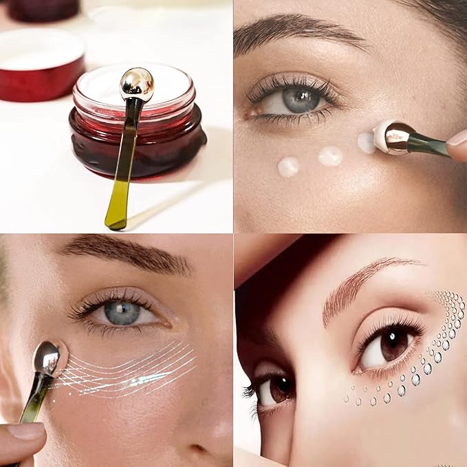2 in 1 Roller Eyes Cream Applicator Wand and T-Shape Massager Tool for Facial Massage, Reduce Puffiness (Green-1)-VivaGrace Women