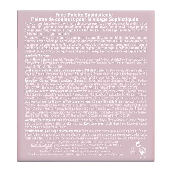 Sheer Cover – Sophisticate Look Face Palette For Eyes, Lips, and Cheeks – with Brush-VivaGrace Women