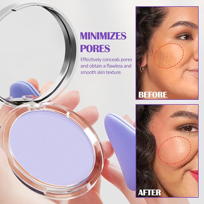 Oil Control Pressed Setting Powder, Lavender Matte Powder Soft Jelly Texture Powder-free Face Powder, Long-Lasting Waterproof Pressed Powder Makeup, Flawless Lightweight Face Cosmetics-VivaGrace Women