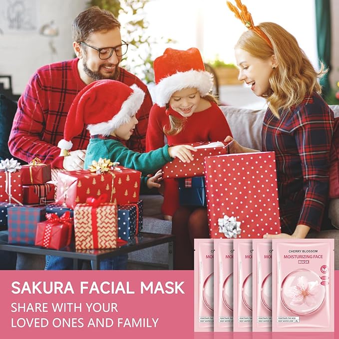 5 Pack Sheets Face Masks Skincare For All Skin Types, Cherry Facial Sheet Masks, Hydrating Facial Sheets Mask for Firming, Sheet Mask with Cherry Blossom Face Mask for Glowing Skin-VivaGrace Women
