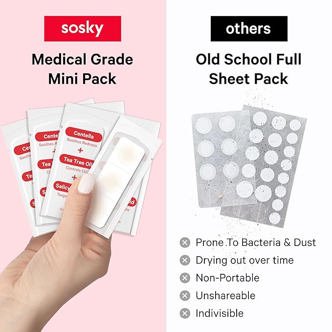 Sosky Pimple Patches for Face, FSA HSA Eligible Invisible Hydrocolloid Acne Patches, Zit Sticker for Face and Skin, Pimple Sticker for Covering Zits, Blemishes with Salicylic Acid 48 Count