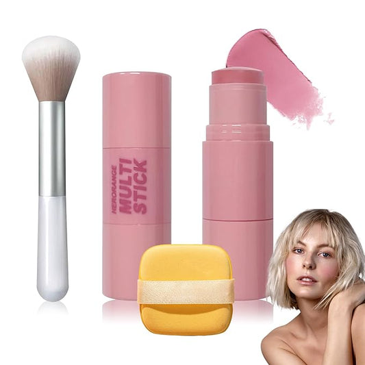 Cream Blush Stick with Brush and Makeup Sponge,Waterproof Multi Cream Makeup Stick,Lightweight,Long-lasting,2 in 1 Multi Blush for Cheeks & Lip Tint & Eyeshadow S-VivaGrace Women