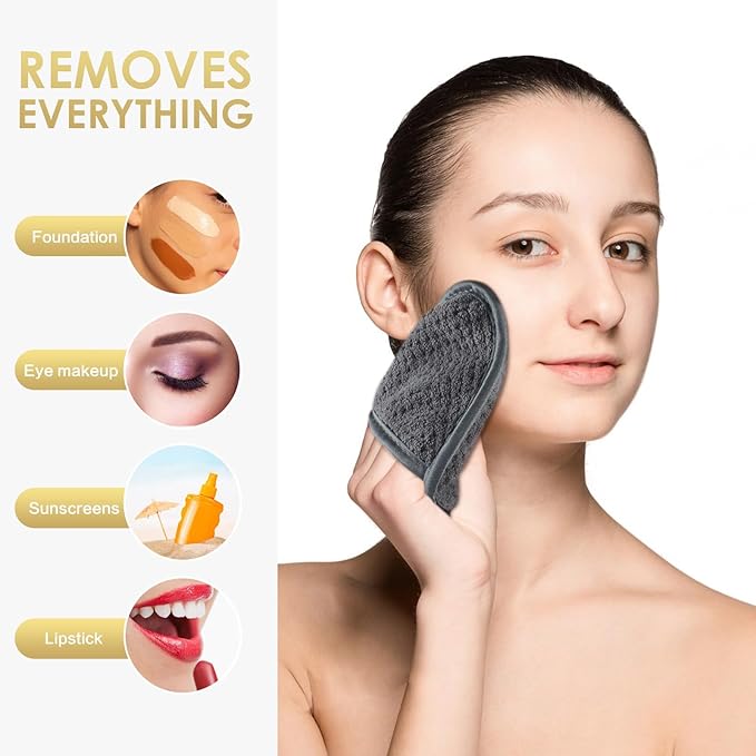 SINLAND Reusable Makeup Remover Pads For Face,Eye,Lips Microfiber Gentle Facial Cleansing Cloths for All Skin Types Friendly for Makeup Remover With Laundry Bag 5.1inchx3.93inch Gray Pack of 6-VivaGrace Women