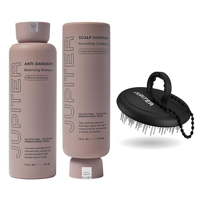 Jupiter, Dermatologist-Formulated Anti-Dandruff Shampoo, Conditioner, & Scalp Scrubber, for Women & Men, for Flaky, Itchy, Oily, & Dry Scalp, Vegan, Sulfate-Free, Color-Safe, & Paraben-Free, with Zinc-VivaGrace Women