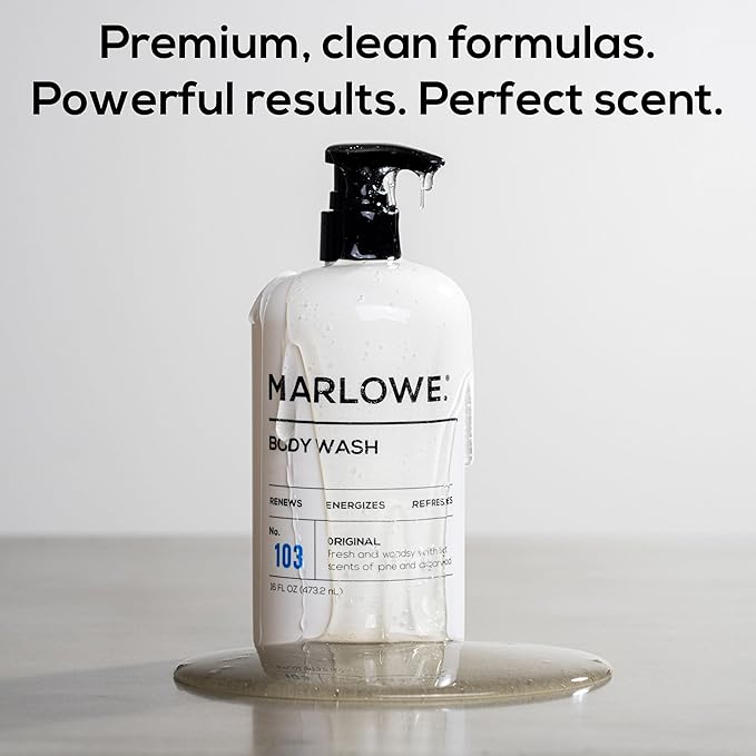 MARLOWE. No. 103 Body Wash 16 oz Pump, Original, Energizing & Refreshing Shower Gel with Willow Bark & Green Tea Extracts, Cleanses, Moisturizes, Smooths & Nourishes, Fresh Pine & Agarwood Scent-VivaGrace Women