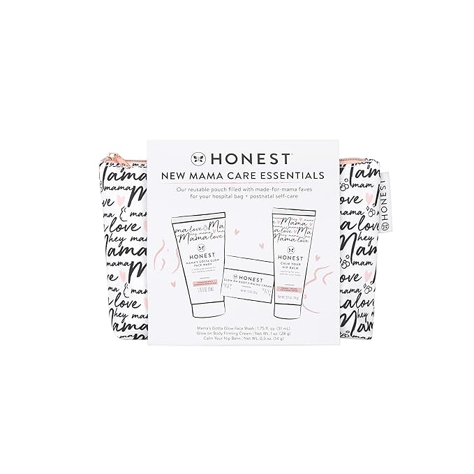 The Honest Company New Mama Care Essentials Gift Set | Hospital Bag Must Haves | Travel Size Nip Balm (0.5 oz), Glow On Body Cream (1 oz), Gotta Glow Face Wash (1.75 fl oz), Reusable Pouch-VivaGrace Women