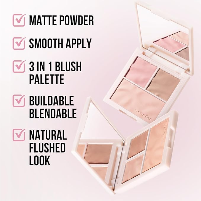 3 Colors Blush Palette For Cheek Makeup, Matte Blush Powder Blendable Face Blush,12H Longlasting, Lightweight, Smooth Pink Blush, Sunset Orange, 0.37Oz-VivaGrace Women