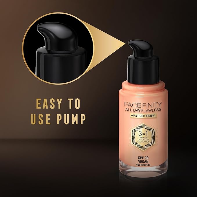 Max Factor Facefinity 3-in-1 All Day Flawless Liquid Foundation, SPF 20-62 Warm Beige, 30 ml-VivaGrace Women