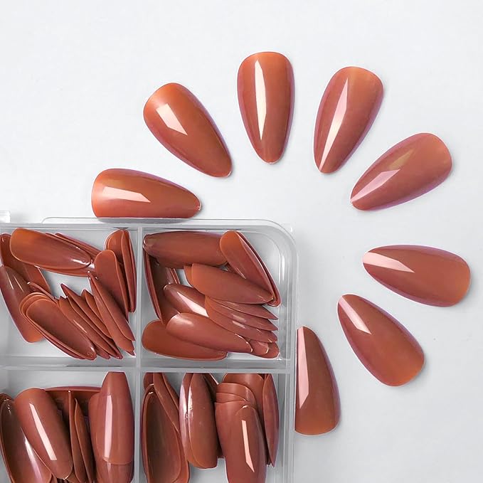 LoveOurHome 240pc Almond Press on Nails Medium Stiletto Colored Fake Fingernails Full Cover False Artificial Nail Tips Manicure Decor with Tabs for Women Girls